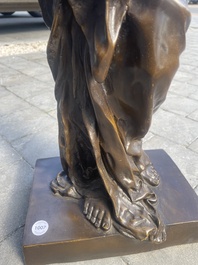 Louis Ernest Barrias (1841-1905): 'Le nature se d&eacute;voilant devant la science', bruingepatineerd brons, 20ste eeuw