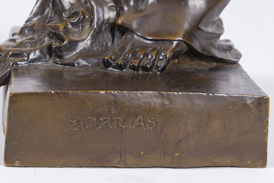 Louis Ernest Barrias (1841-1905): 'Le nature se d&eacute;voilant devant la science', bruingepatineerd brons, 20ste eeuw
