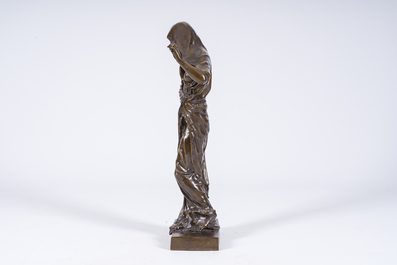 Louis Ernest Barrias (1841-1905): 'Le nature se d&eacute;voilant devant la science', bruingepatineerd brons, 20ste eeuw