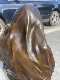 Louis Ernest Barrias (1841-1905): 'Le nature se d&eacute;voilant devant la science', bruingepatineerd brons, 20ste eeuw