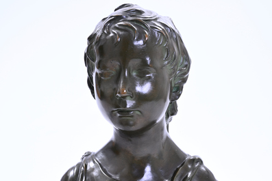 Italian school, follower of Desiderio da Settignano (1428-1464): Bust of a youth, green patinated bronze, 19th/20th C.