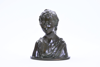 Italian school, follower of Desiderio da Settignano (1428-1464): Bust of a youth, green patinated bronze, 19th/20th C.