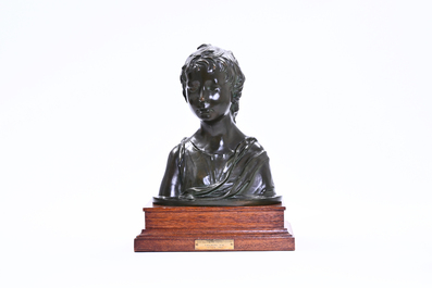 Italian school, follower of Desiderio da Settignano (1428-1464): Bust of a youth, green patinated bronze, 19th/20th C.