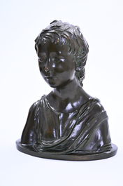 Italian school, follower of Desiderio da Settignano (1428-1464): Bust of a youth, green patinated bronze, 19th/20th C.