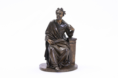 Jean-Baptiste Marchand (19th/20th C.): The French poet Joachim du Bellay, brown patinated bronze