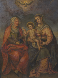 Flemish school: 'Holy Kinship' and 'Adoration of the Virgin by the donors', oil on canvas, dated 1617