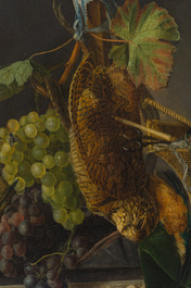 Ad&egrave;le Evrard (1792-1889): Nature morte de chausse aux raisins et volaille, huile sur panneau, dat&eacute; 1820