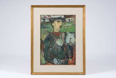 Constant Lambrecht (1915-1993): Op de boerderij, olie op papier