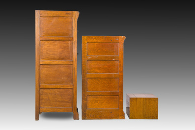 Two wooden filing cabinets, Globe Wernicke and Au Ch&ecirc;ne Vert, and a four compartment storage box, 19th/20th C.