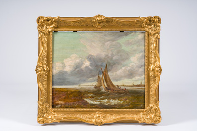 Dutch school, in the manner of Ludolf Bakhuizen (1630-1708): Fishermen busy at work, oil on panel, 17th C.