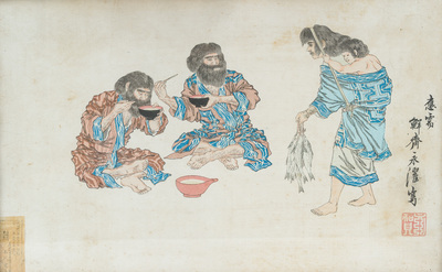 Japanese school: Five ukiyo-e woodblock prints, Edo/Meiji, 19th C.
