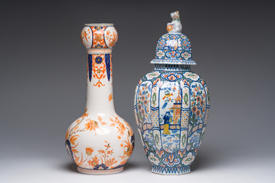 Two polychrome Delftware vases, probably Desvres, France, 19th C.