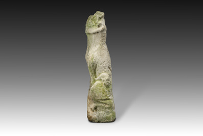 A Brabant Balegem stone gargoyle in the shape of a fantasy animal, 14th C.
