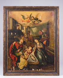 Ecole flamande, suiveur de Maerten de Vos (1532-1603): L'adoration des bergers, huile sur panneau, 17&egrave;me si&egrave;cle