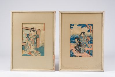 Japanese school: Five ukiyo-e woodblock prints, Edo/Meiji, 19th C.