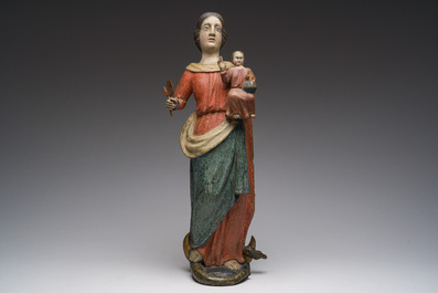 A Flemish polychromed wooden sculpture of The Madonna with Child, 18th C.
