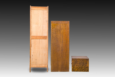 Two wooden filing cabinets, Globe Wernicke and Au Ch&ecirc;ne Vert, and a four compartment storage box, 19th/20th C.