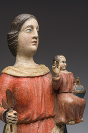 A Flemish polychromed wooden sculpture of The Madonna with Child, 18th C.