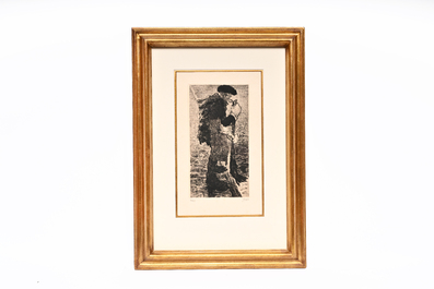 Jules De Bruycker (1870-1945): 'Balayeur de rue', etching, dated 1906