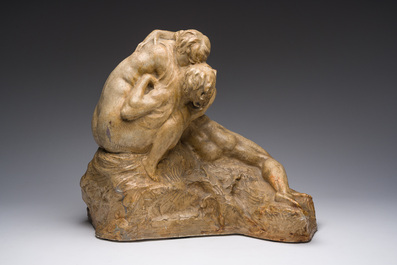 C&eacute;sar Schroevens (1884-1972): The embrace, patinated plaster, dated 1943