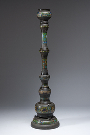 A large Japanese bronze and champlev&eacute; torch&egrave;re, Meiji, ca. 1900