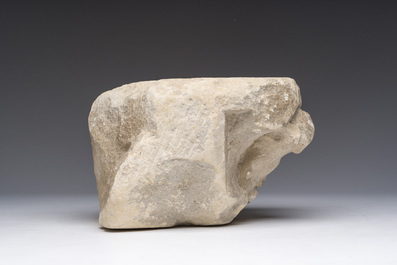 A Flemish medieval carved Balegem stone corbel, 14th/15th C.