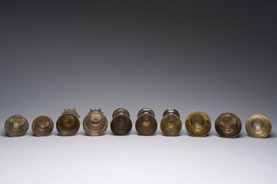 Ten Ottoman floral engraved silver cups with tughra and sah marks, mainly 19th C. (pre-1923)