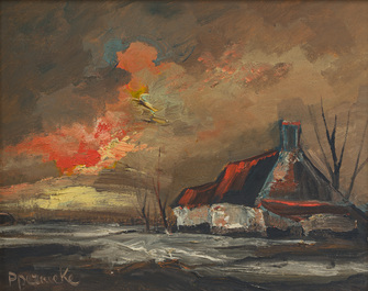 Paul Permeke (1918-1990): Two winter landscape at dusk, oil on board and canvas