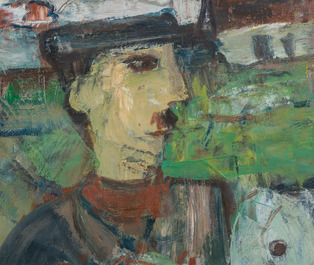Constant Lambrecht (1915-1993): Op de boerderij, olie op papier