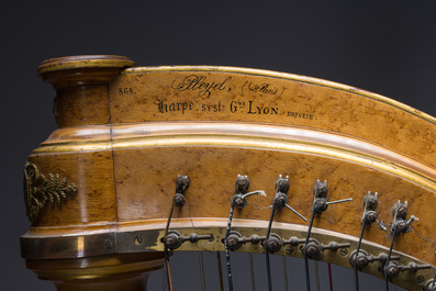 A French gilt bronze mounted wooden Pleyel chromatic harp, number 868, early 20th C.