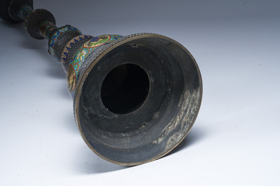 A large Japanese bronze and champlev&eacute; torch&egrave;re, Meiji, ca. 1900