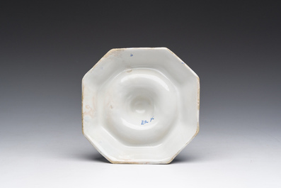 A blue and white Delft style candlestick, France or Germany, 18th C.