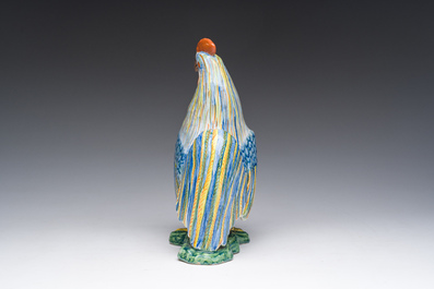 A polychrome Delftware model of a rooster, probably Desvres, France, 19th C.