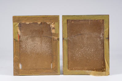 Kitagawa Utamaro (1753 - 1806, after): Two ukiyo-e woodblock prints in lacquered and gilt wooden frames