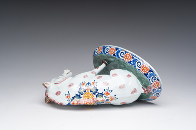 A polychrome Delftware model of a boar, probably Desvres, France, 19th C.