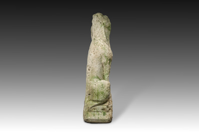 A Brabant Balegem stone gargoyle in the shape of a fantasy animal, 14th C.