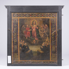 Flemish school: 'Holy Kinship' and 'Adoration of the Virgin by the donors', oil on canvas, dated 1617