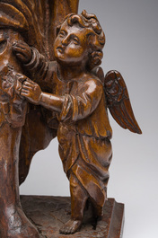 A Flemish chestnut 'Saint Roch' sculpture, 18th C.