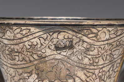 Ten Ottoman floral engraved silver cups with tughra and sah marks, mainly 19th C. (pre-1923)
