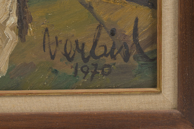 Maurice Verbist (1913-1984): 'Zondag te Rineen Ierland', olie op doek, gedateerd 1970