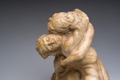 C&eacute;sar Schroevens (1884-1972): The embrace, patinated plaster, dated 1943