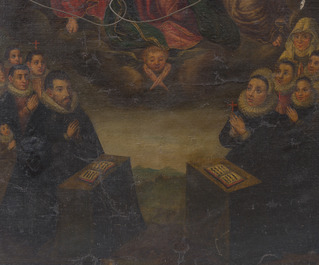 Flemish school: 'Holy Kinship' and 'Adoration of the Virgin by the donors', oil on canvas, dated 1617