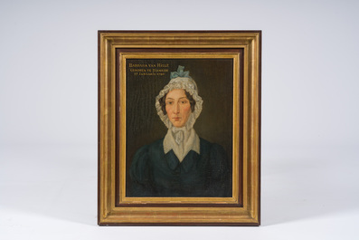 &Eacute;cole belge: Portrait de Barbe C&eacute;cile Constance van Hille, huile sur panneau, 19&egrave;me si&egrave;cle