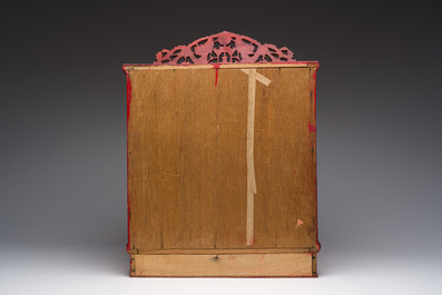 A Chinese gilt-lacquered wooden home altar with figures, 19th C.