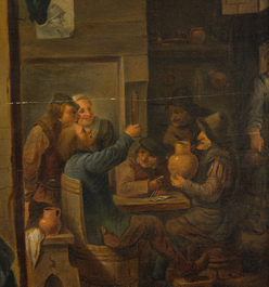 Flemish school, follower of David Teniers (1610-1690): Fun in the inn, oil on panel, 19th C.