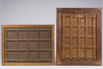 Edouard Van Speybrouck (1845-1928): Quatre natures mortes avec verres et vaisselle, huile sur panneau, dat&eacute; 1913-1917