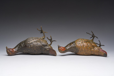 A pair of cold painted Vienna bronze partridges, Bergmann workshop, early 20th C.