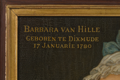 &Eacute;cole belge: Portrait de Barbe C&eacute;cile Constance van Hille, huile sur panneau, 19&egrave;me si&egrave;cle