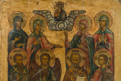 A large Russian orthodox 'Eight Saints' icon, 18th/19th C.