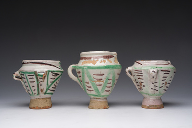 Three polychrome Spanish pottery mortars, Teruel, 17th/18th C.